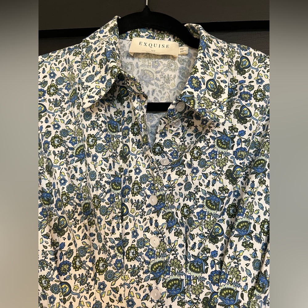 Exquise x Anthropologie Tobie Mini Shirt Dress in Multi-Floral, Size M (Petite) - Picture 5 of 12